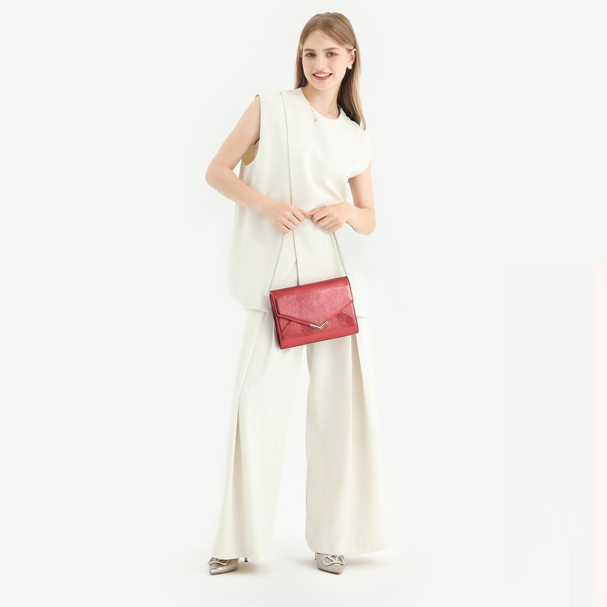 Miss Lulu Clutch mit Kette, Abendtasche Rot