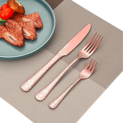 36-teiliges Besteckset Roségold für 6 Personen mit Steakmessern