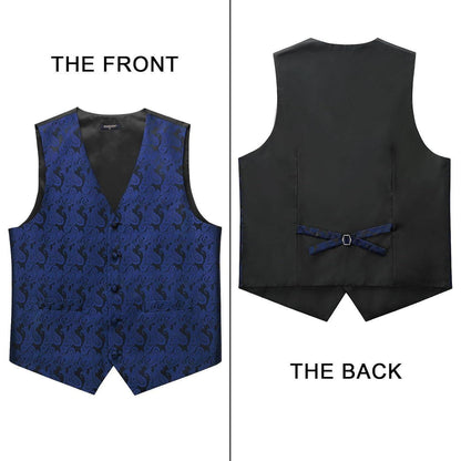 Herren Weste Krawatte Einstecktuch Set Jacquard Marineblau