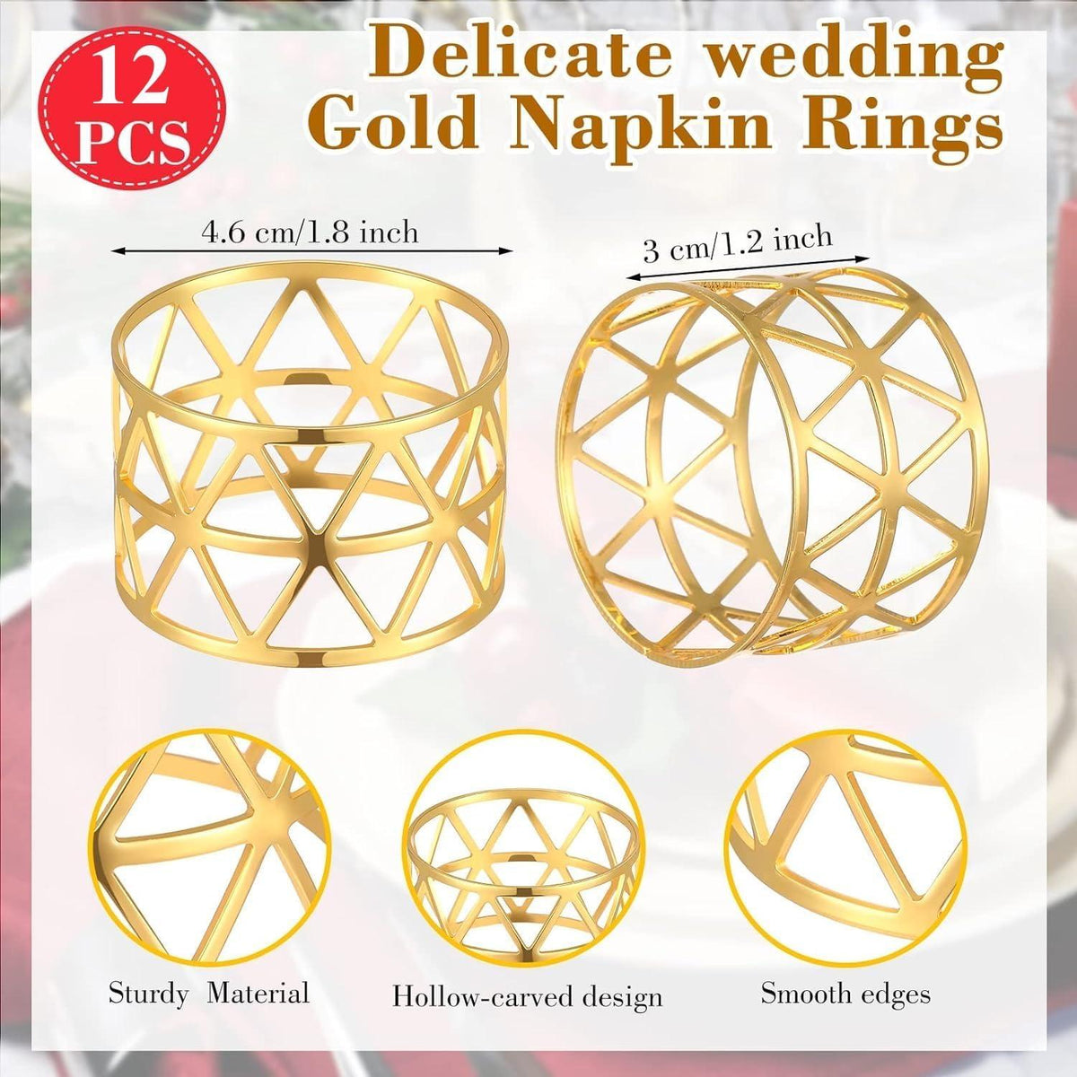 Serviettenringe Gold 12er Set für Weihnachten Hochzeit Party