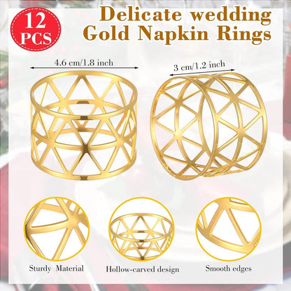 Serviettenringe Gold 12er Set für Weihnachten Hochzeit Party