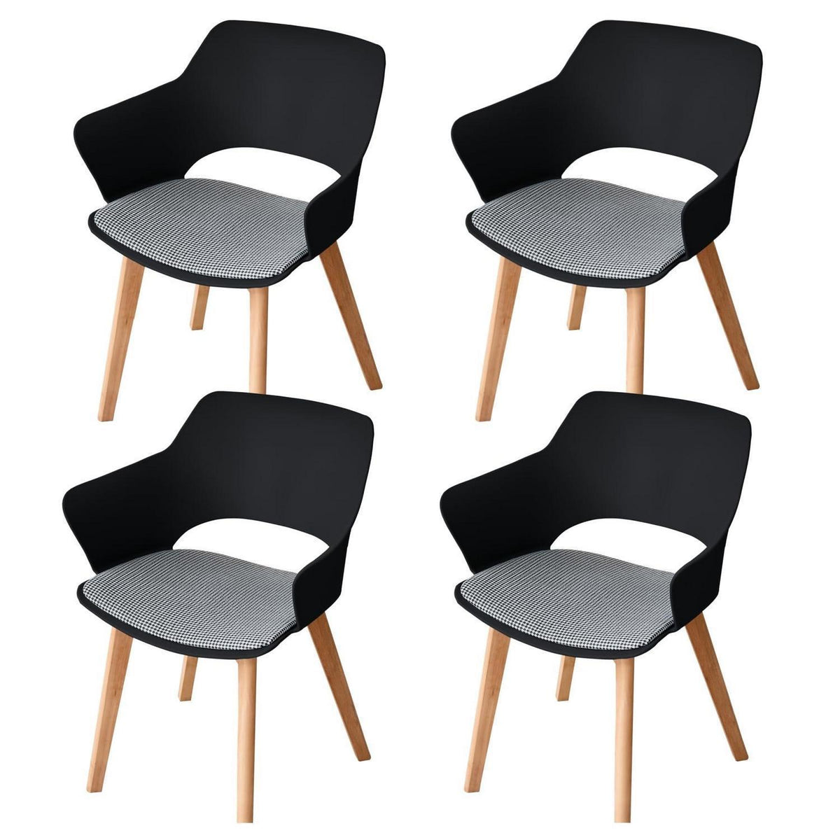 Esszimmerstuhl Set 4er-Pack, Massivholz, Stoffpolster, Schwarz