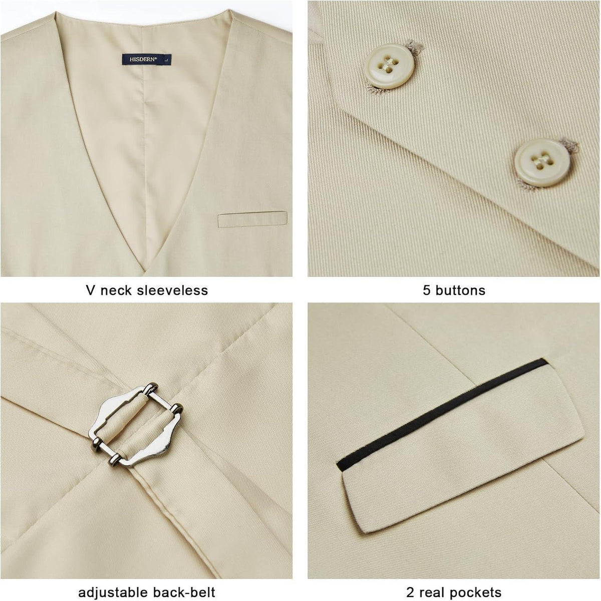 Herren Anzugweste Elegant V-Ausschnitt mit Taschen Champagne