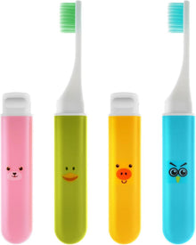 4er Set Tragbare Mini-Zahnbürsten mit Etui, Cartoon-Design