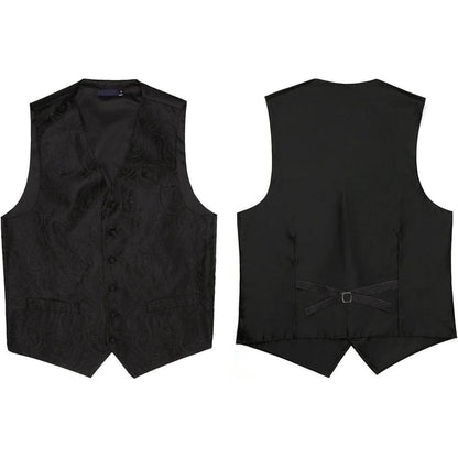 Herren Weste Krawatte Einstecktuch Set Jacquard 3XL Schwarz
