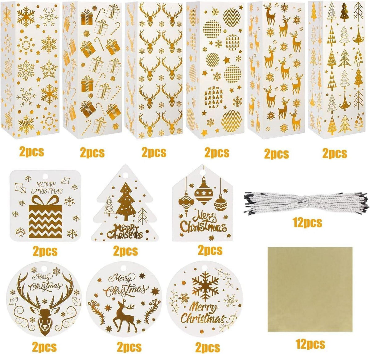 Weihnachts Weinflaschen Taschen Goldfolie Seidenpapier 12 Stück