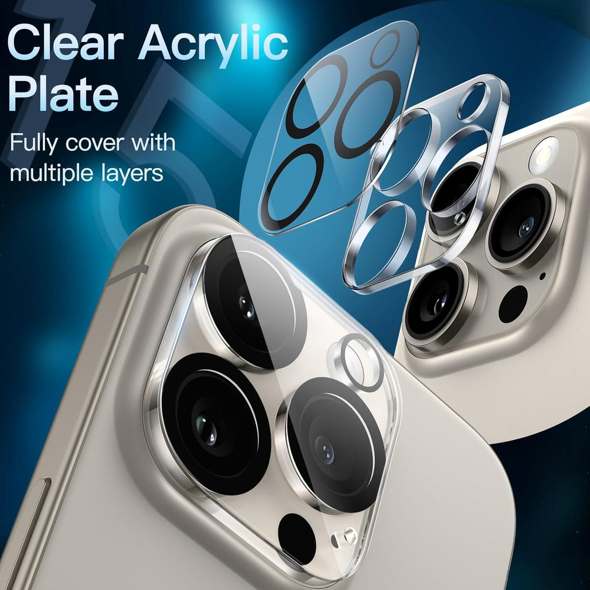 Kameraschutz 9H Panzer Glas iPhone 15 Pro Max, 3 Stück