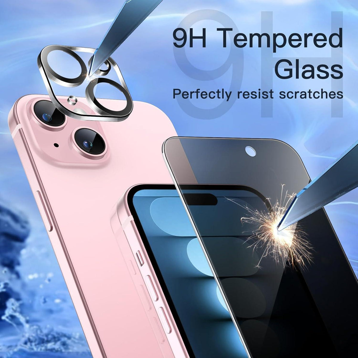 Displayschutzfolie iPhone 15 6,1" mit Kameraschutz, 2 Stück