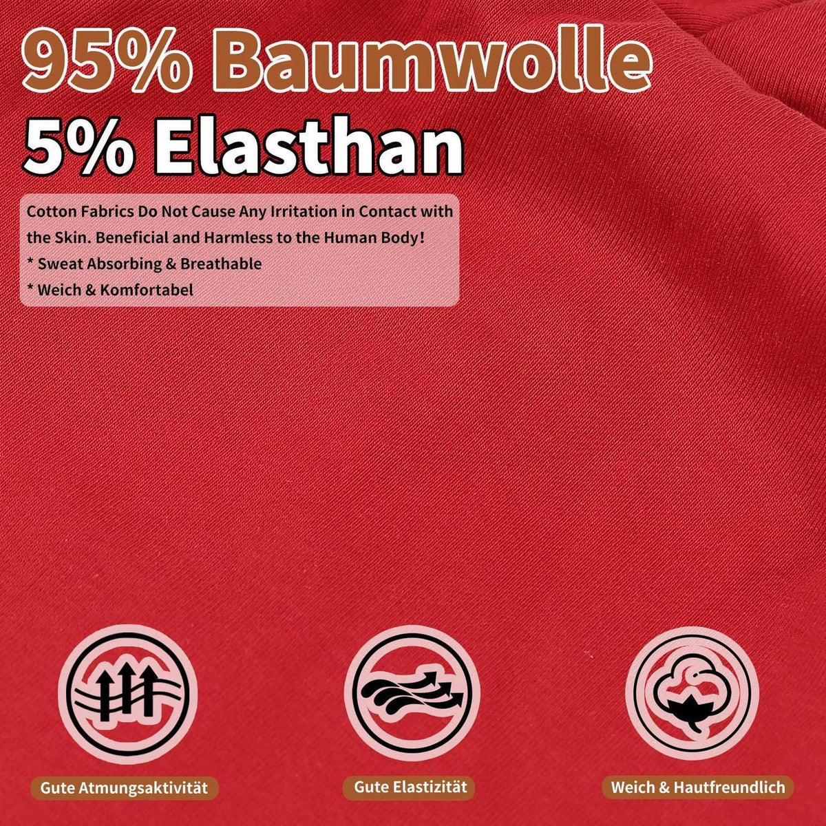 Slouch Beanie Mütze Baumwolle für Damen und Herren, dünn und leicht, rot