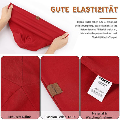 Slouch Beanie Mütze Baumwolle für Damen und Herren, dünn und leicht, rot