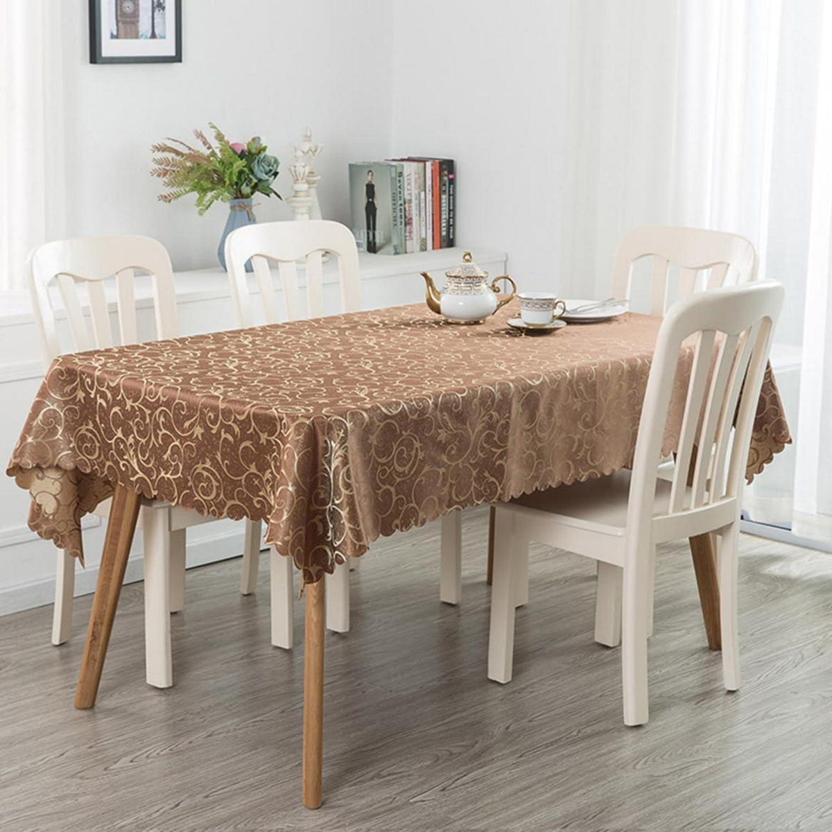 Runde Jacquard Tischdecke Dunkelbraun 340 cm – Elegant & Pflegeleicht