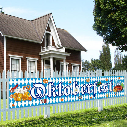 Oktoberfest Banner Deko 300cm – Bayerische Party Girlande Blau-Weiß