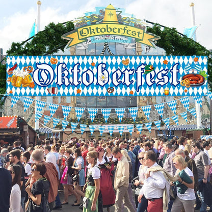 Oktoberfest Banner Deko 300cm – Bayerische Party Girlande Blau-Weiß