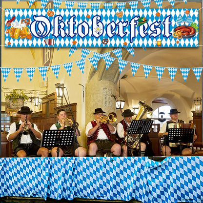 Oktoberfest Banner Deko 300cm – Bayerische Party Girlande Blau-Weiß