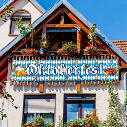 Oktoberfest Banner Deko 300cm – Bayerische Party Girlande Blau-Weiß