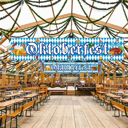 Oktoberfest Banner Deko 300cm – Bayerische Party Girlande Blau-Weiß