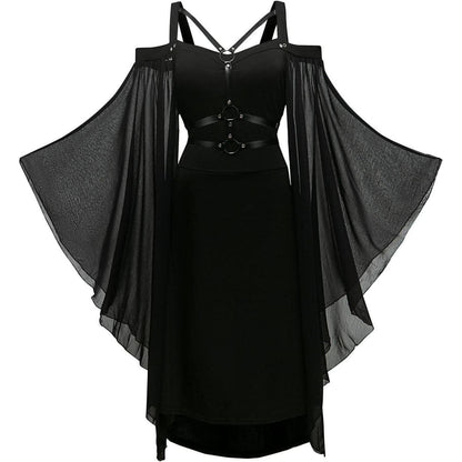 Gothic Kleid Damen Vintage Mittelalterlich mit Trompetenärmeln
