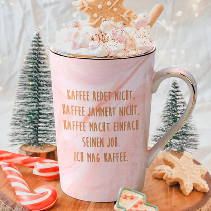 Kaffeetasse mit Spruch, Rosa Marmor, 400ml, Geschenk für Kollegen