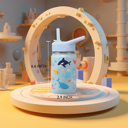 Kinder Trinkflasche Edelstahl 350ml Strohhalm Auslaufsicher BPA-frei