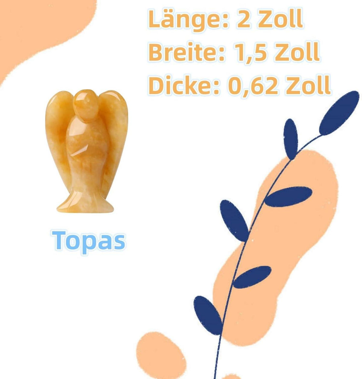 50mm Gelbe Jade Schutzengel Figur Kristall Heilung Topas