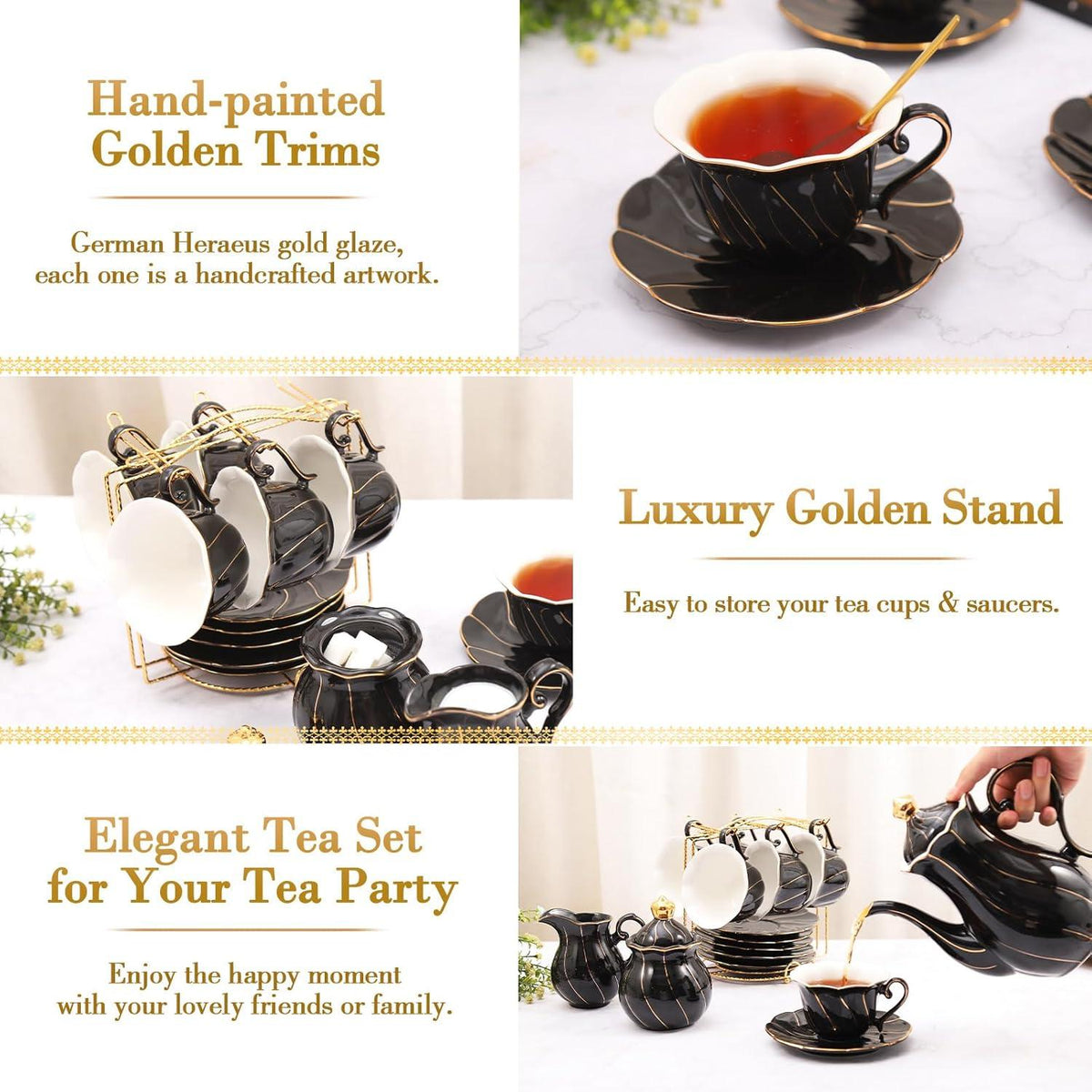 22-teiliges Porzellan-Teeset britischer Stil goldener Rand Glamour-Set