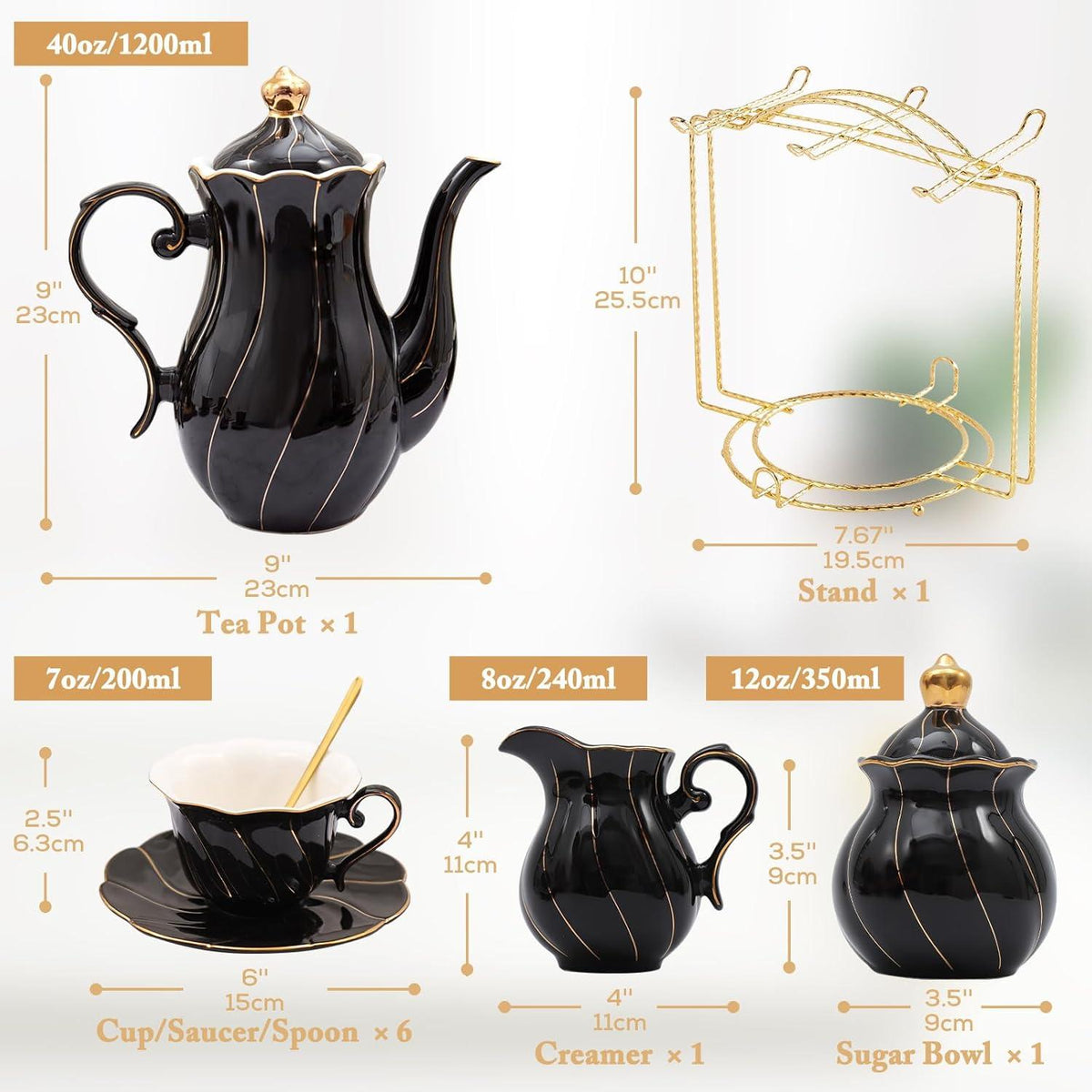 Porzellan Teeset 22-tlg. britischer Stil goldener Rand Geschenkpaket