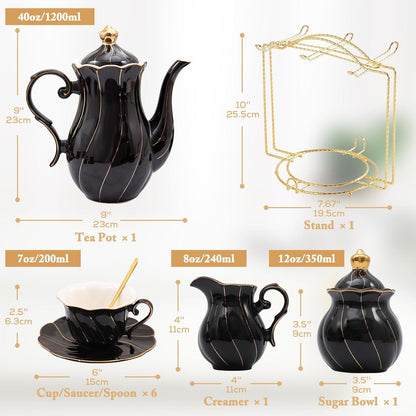 Porzellan Teeset 22-tlg. britischer Stil goldener Rand Geschenkpaket