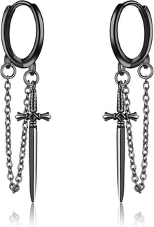 Schwarze Schwert Ohrringe Sterling Silber Gothic Quasten Geschenkbox