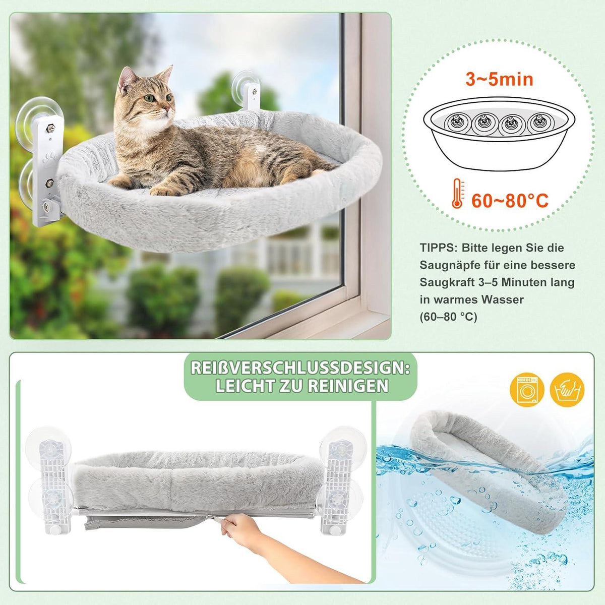Katzen Fensterliege Hängematte Klappbar 25kg Grau M