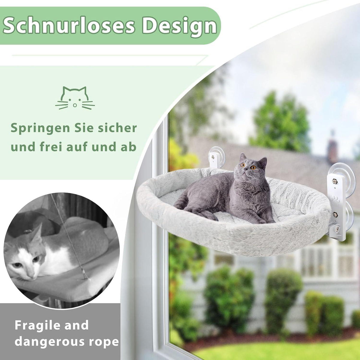 Fensterliege Katzenbett Hängematte Klappbar bis 25kg Grau M