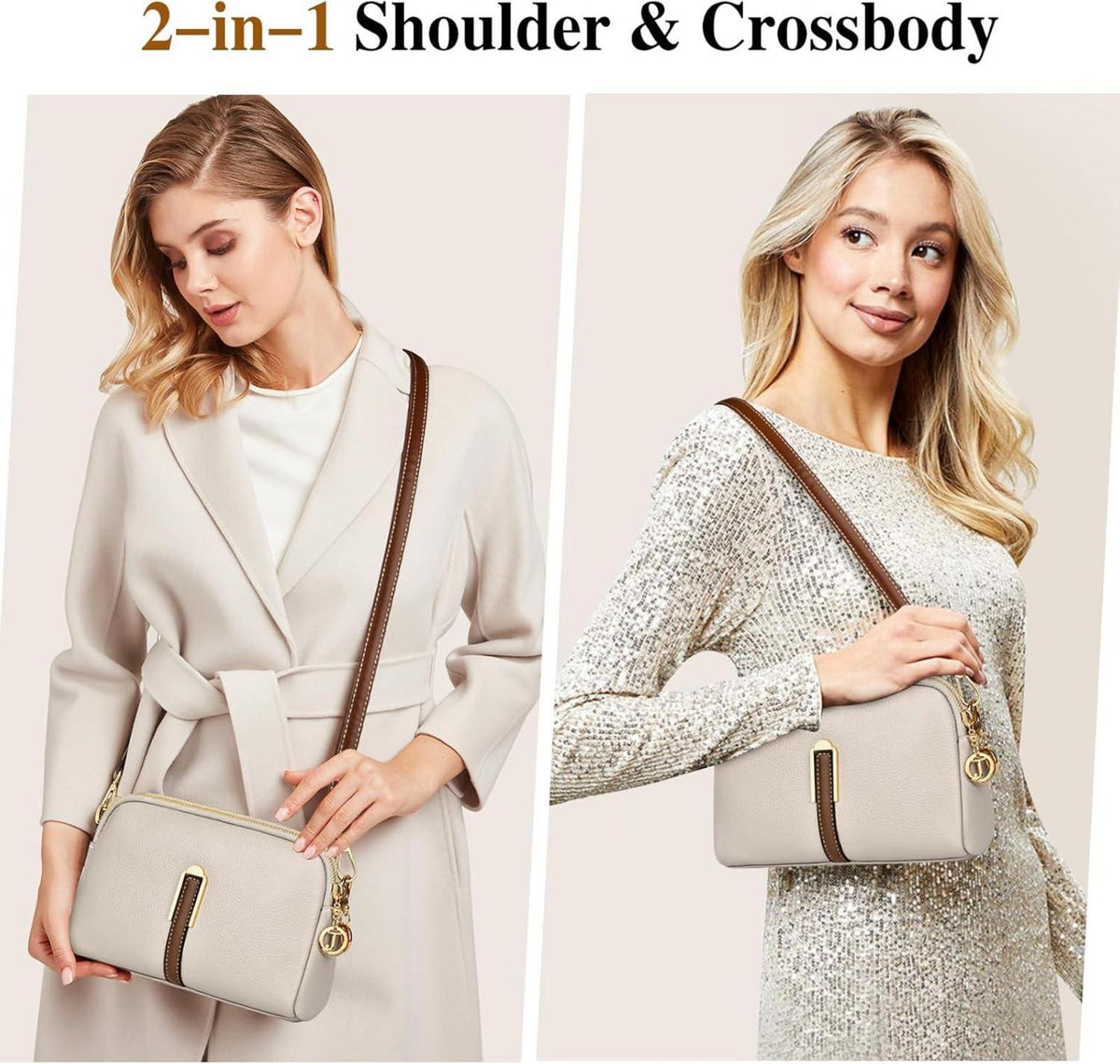 TEUEN Damen Kleine Crossbody Umhängetasche Leder Schultertasche Apricot