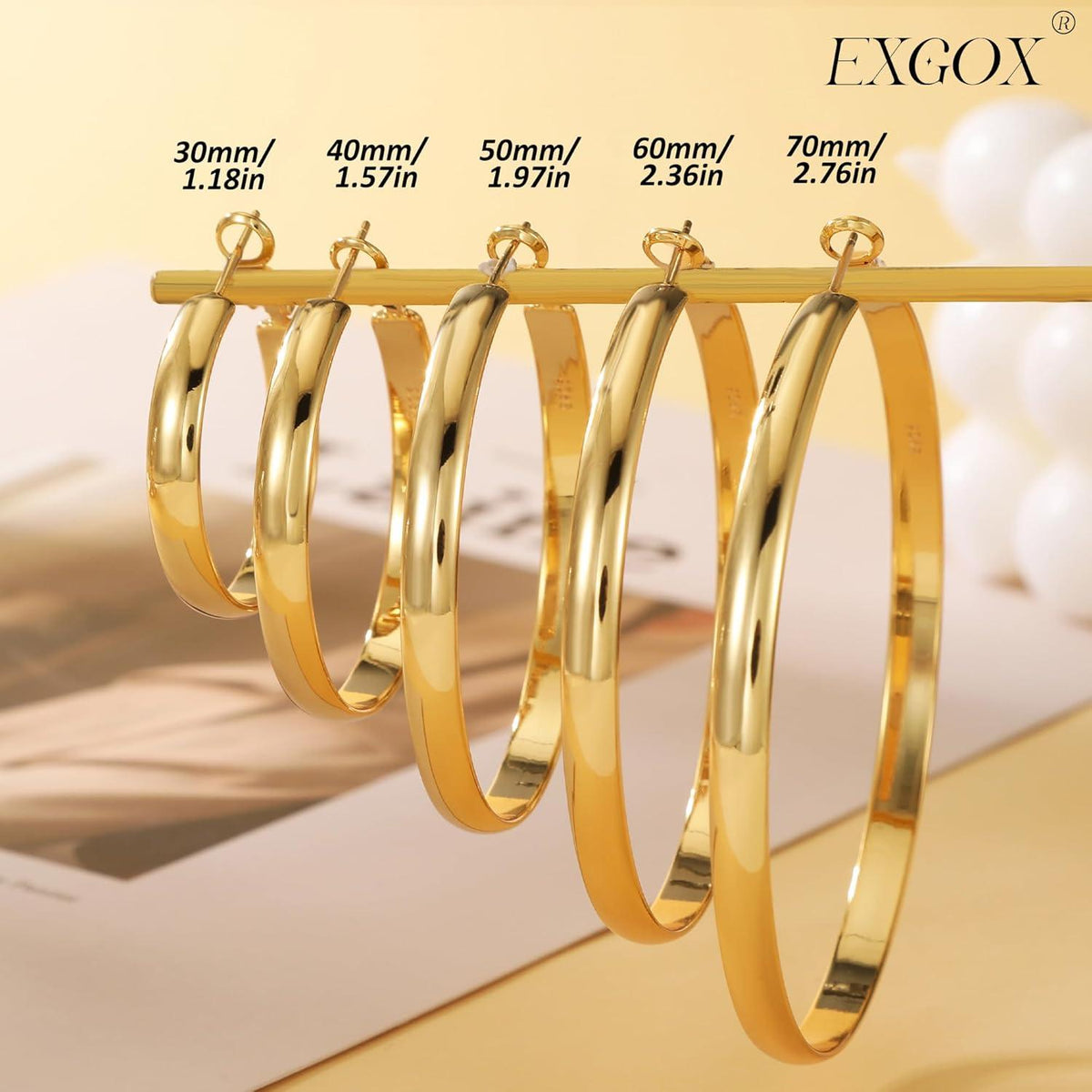 Vergoldete Silber Creolen 925 Hypoallergene Ohrringe Gold 50mm