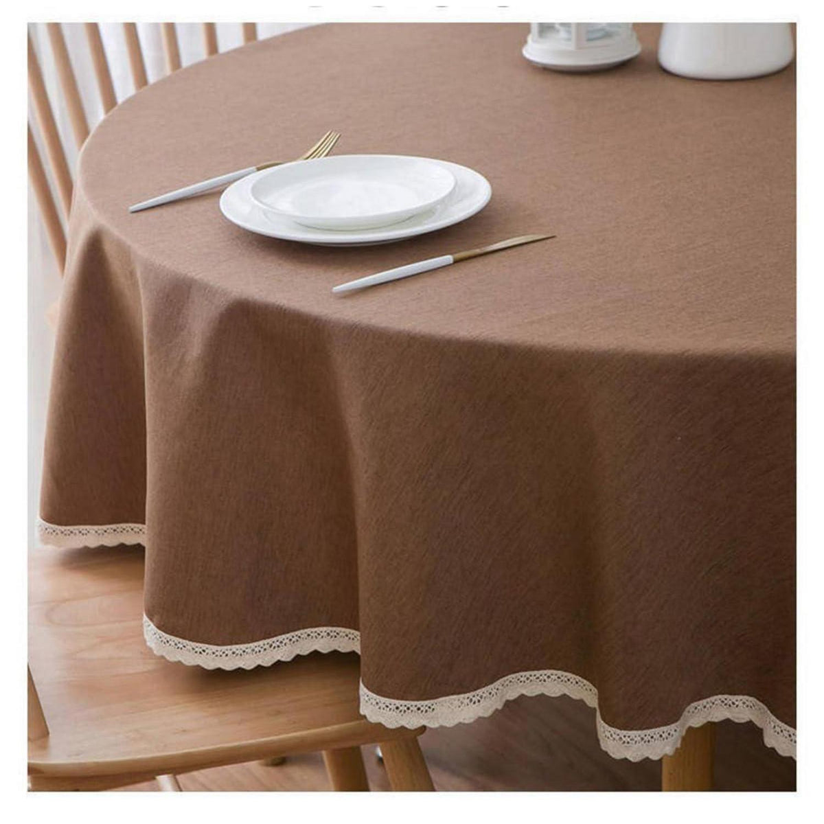 Runde Baumwollleinen Tischdecke Dunkelbraun 240 cm