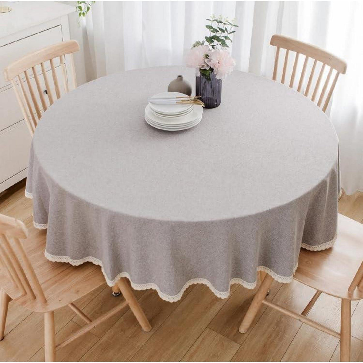Runde Baumwollleinen Tischdecke Ø 260 cm – Hellgrau