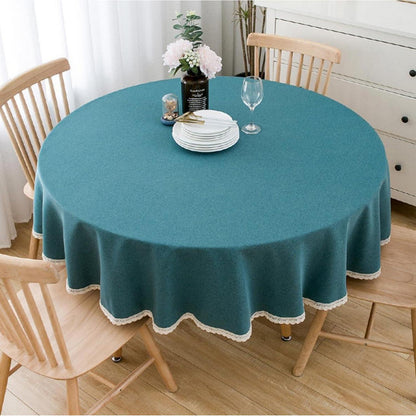 Runde Baumwollleinen Tischdecke 240 cm – Pfauenblau