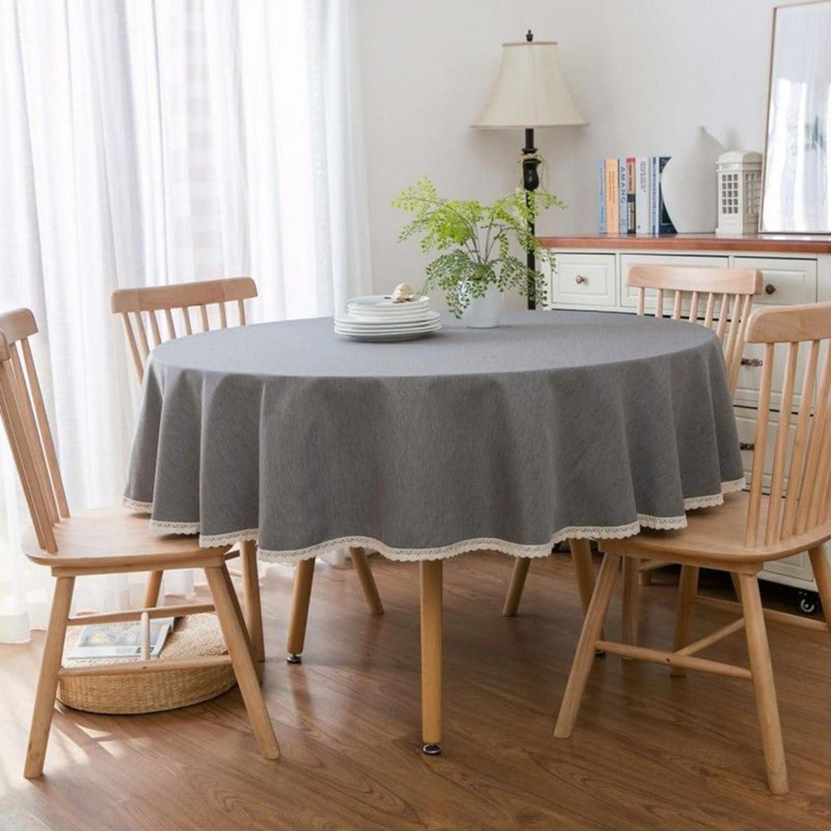 Runde Baumwollleinen Tischdecke 260 cm – Dunkelgrau
