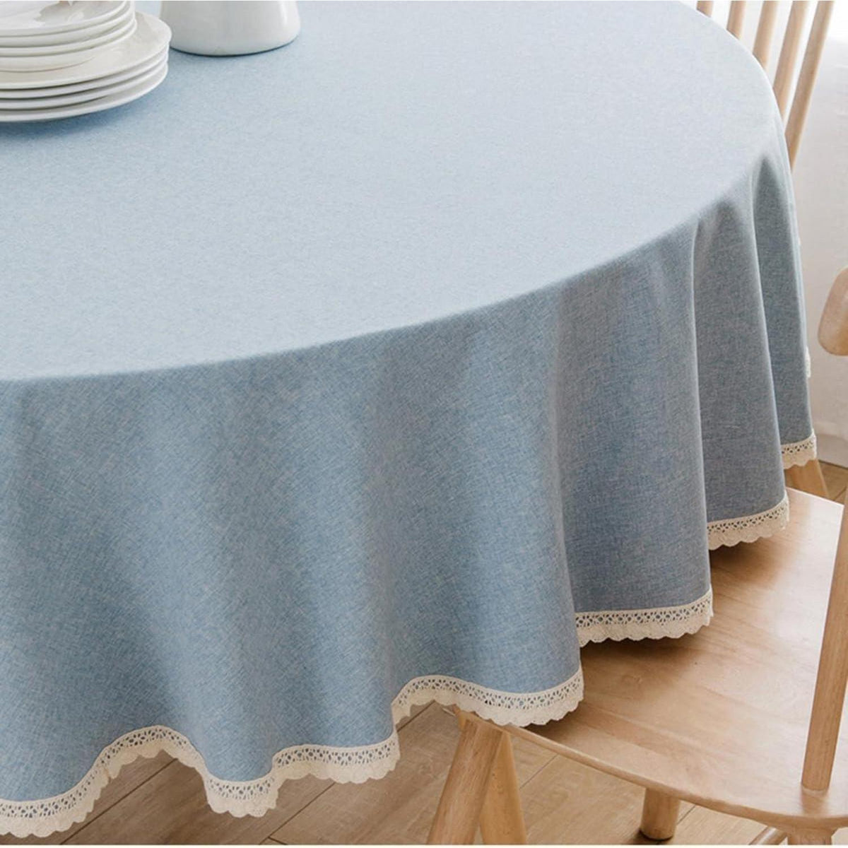 Runde Baumwollleinen Tischdecke 260 cm Hellblau