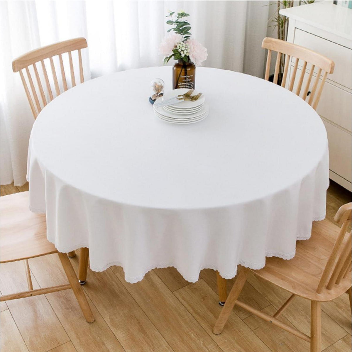 Runde Baumwollleinen Tischdecke 280cm – Weiß