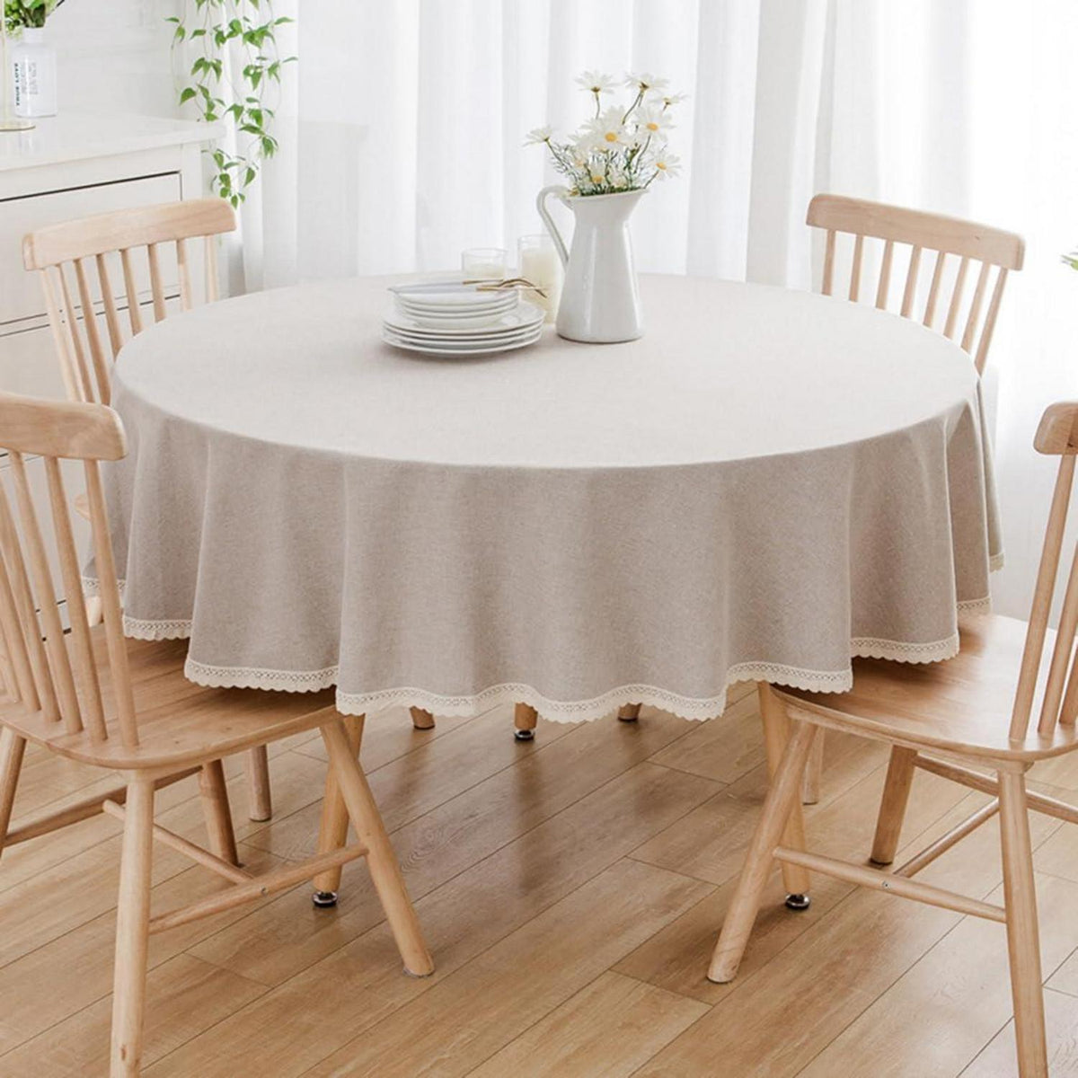 Runde Baumwollleinen Tischdecke Kaki 280 cm – Schutz & Stil