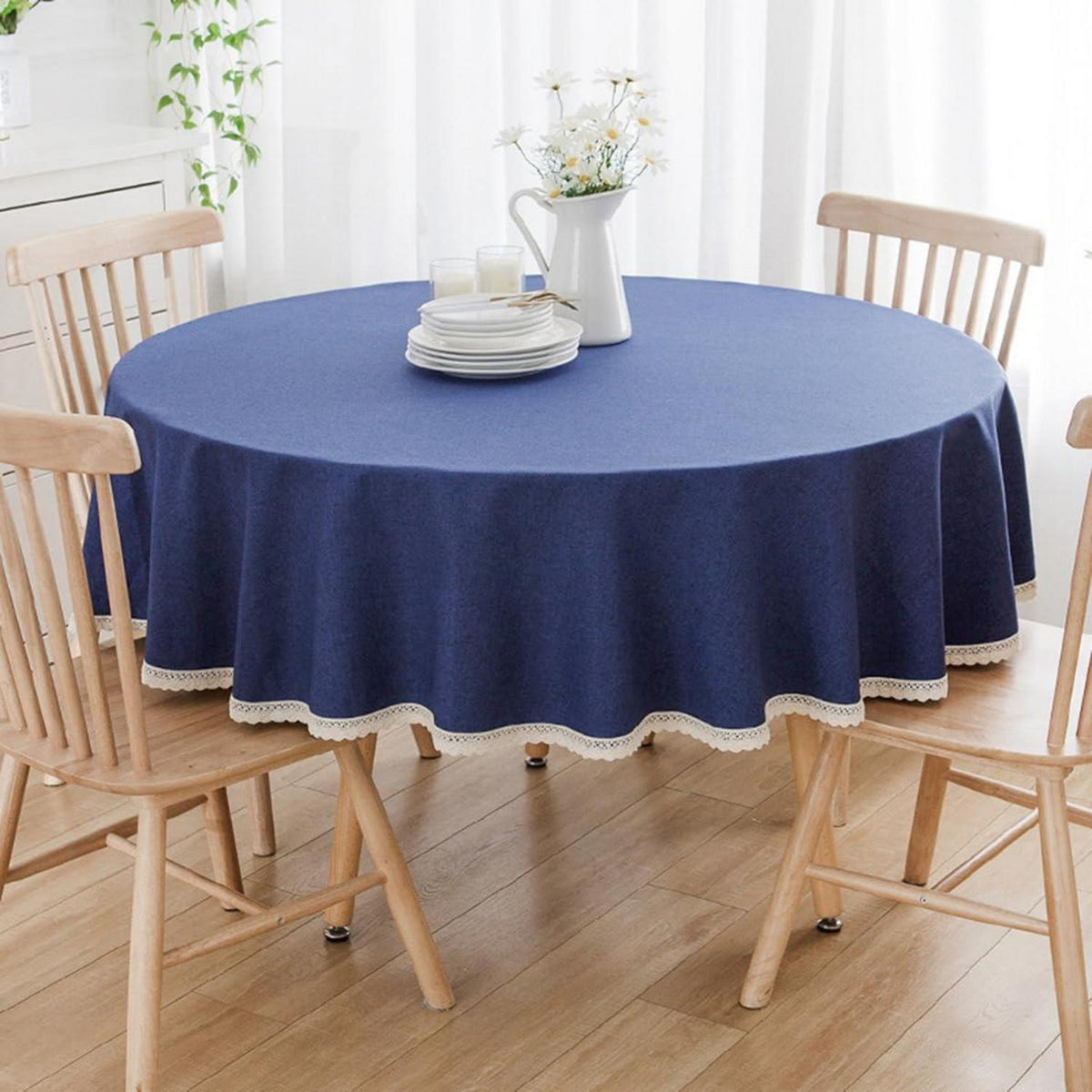 Runde Baumwollleinen Tischdecke Dunkelblau 260 cm