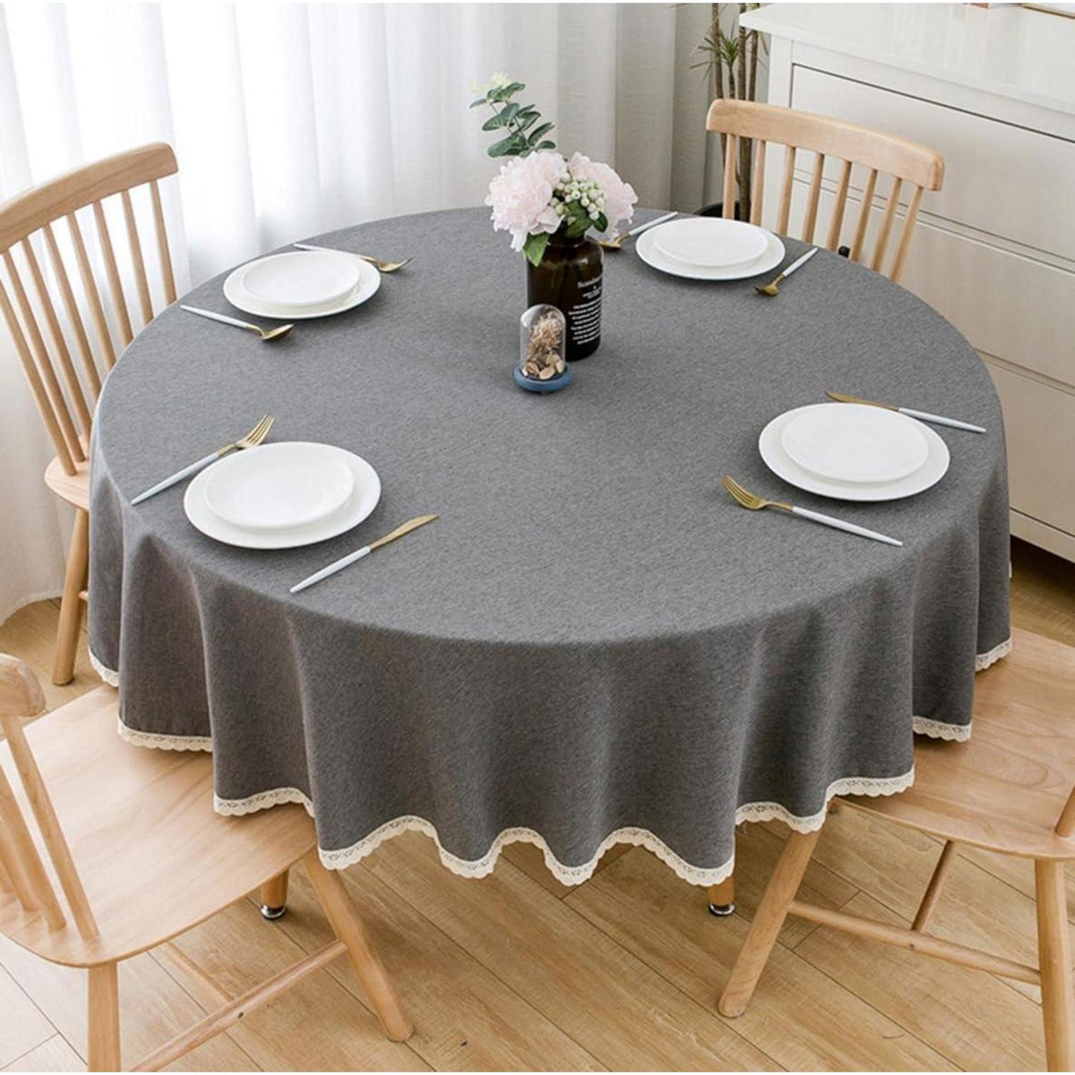 Runde Baumwollleinen Tischdecke 240 cm Dunkelgrau