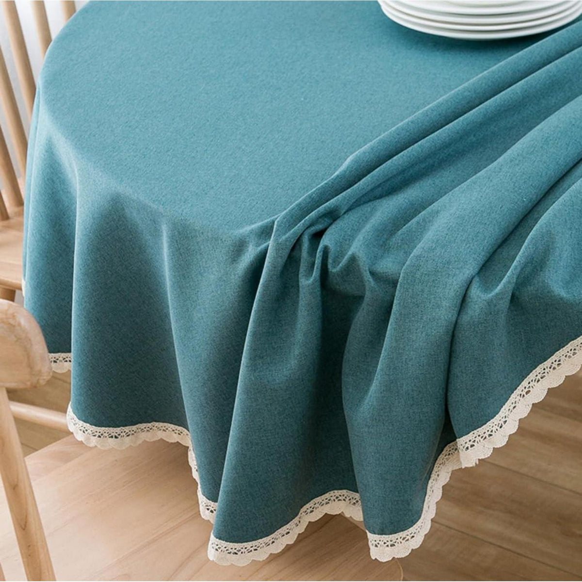 Runde Baumwollleinen Tischdecke 260 cm – Pfauenblau