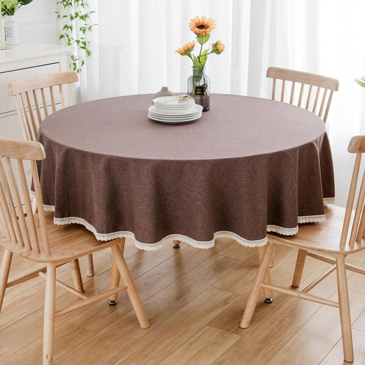 Runde Baumwollleinen Tischdecke Dunkelbraun 260 cm