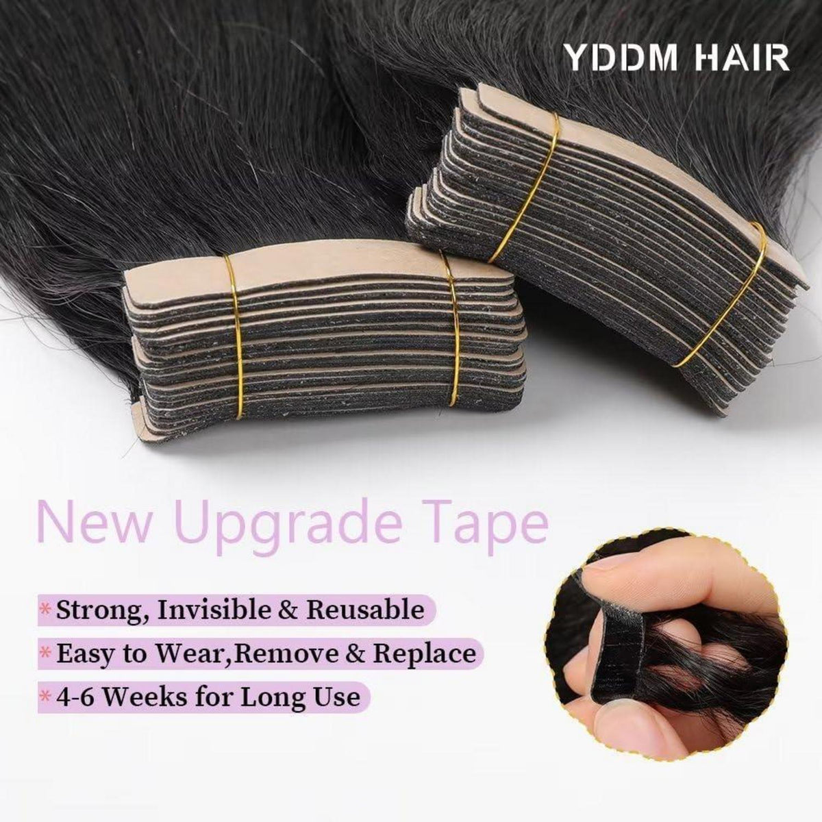Echthaar Tape Extensions Schwarz Yaki Straight 24 Zoll