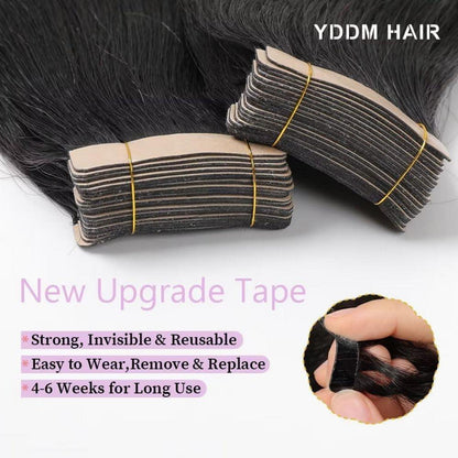 Echthaar Tape Extensions Schwarz Yaki Straight 24 Zoll