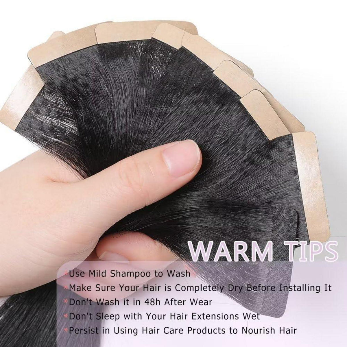 Echthaar Tape Extensions Schwarz Yaki Straight 24 Zoll