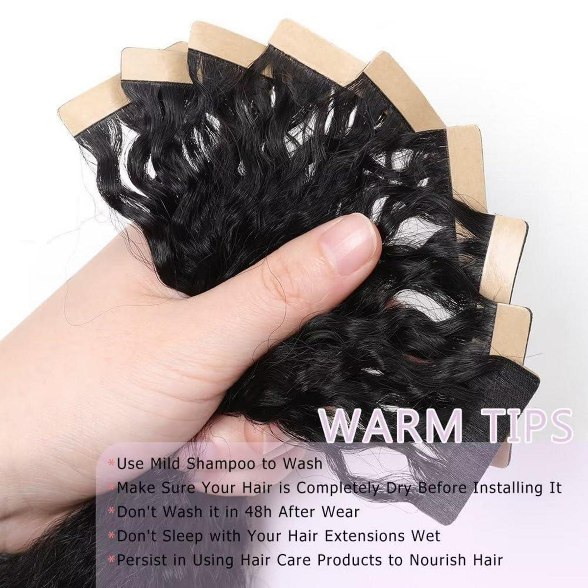Echthaar Tape Extensions Schwarz Kinky Straight 26 Zoll 100g