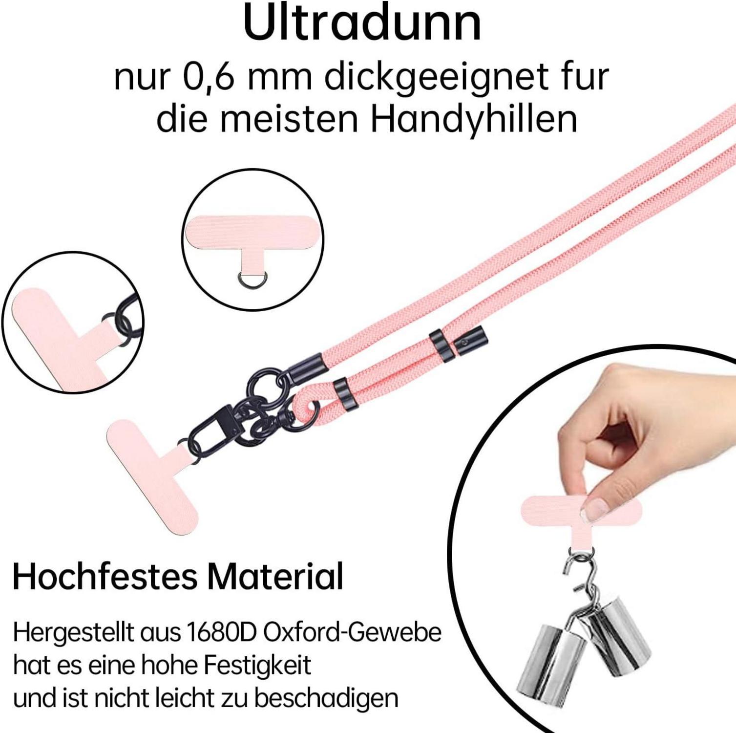 Handykette Universal Nylon Kordel Outdoor Smartphone Umhängen roségold