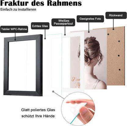 Weißer Bilderrahmen Set 6 Stk. 13x18 cm Holzverbund Echtglas Passepartout