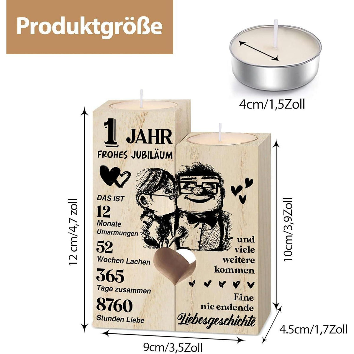 Holz Kerzenständer 1. Hochzeitstag Geschenk für Paare